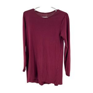 J Jill long sleeve prima cotton top burgundy layering casual delicate trim tunic